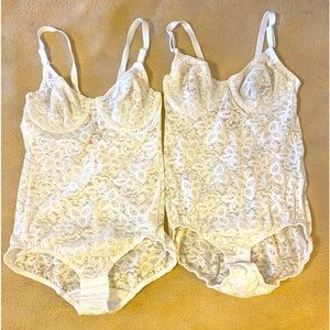 Vintage Bali Lace BodySuit White Floral Sz 36B Lingerie Body Shaper One Piece